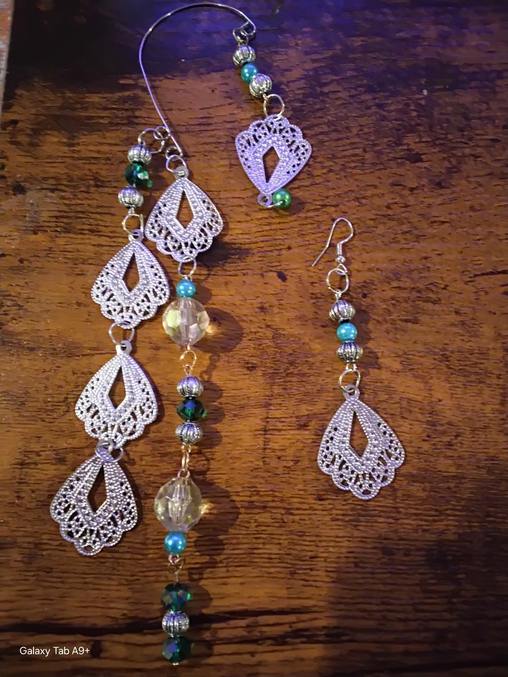 Silver Filigree and Green Bead  Handmade Custom Women’s Earrings Set